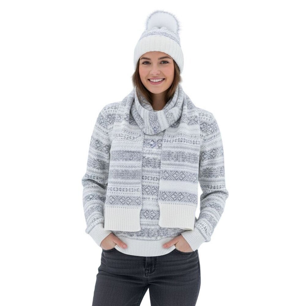 J.Crew Fairisle Crewneck Sweater Set Includes Matching Scarf Beanie Size L